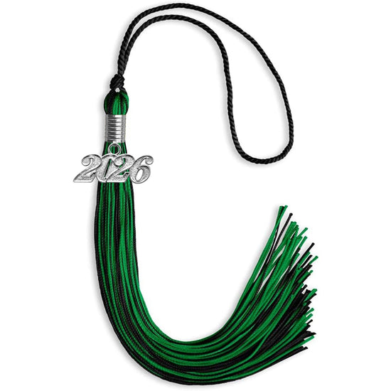 Black/Green Mixed Color Graduation Tassel with Silver Bling Charm by Wholesale Grad Supply