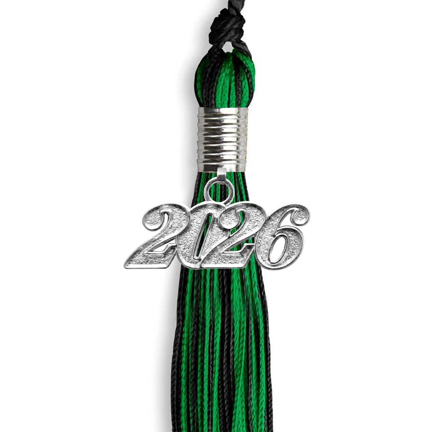 Black/Green Mixed Color Graduation Tassel with Silver Bling Charm by Wholesale Grad Supply