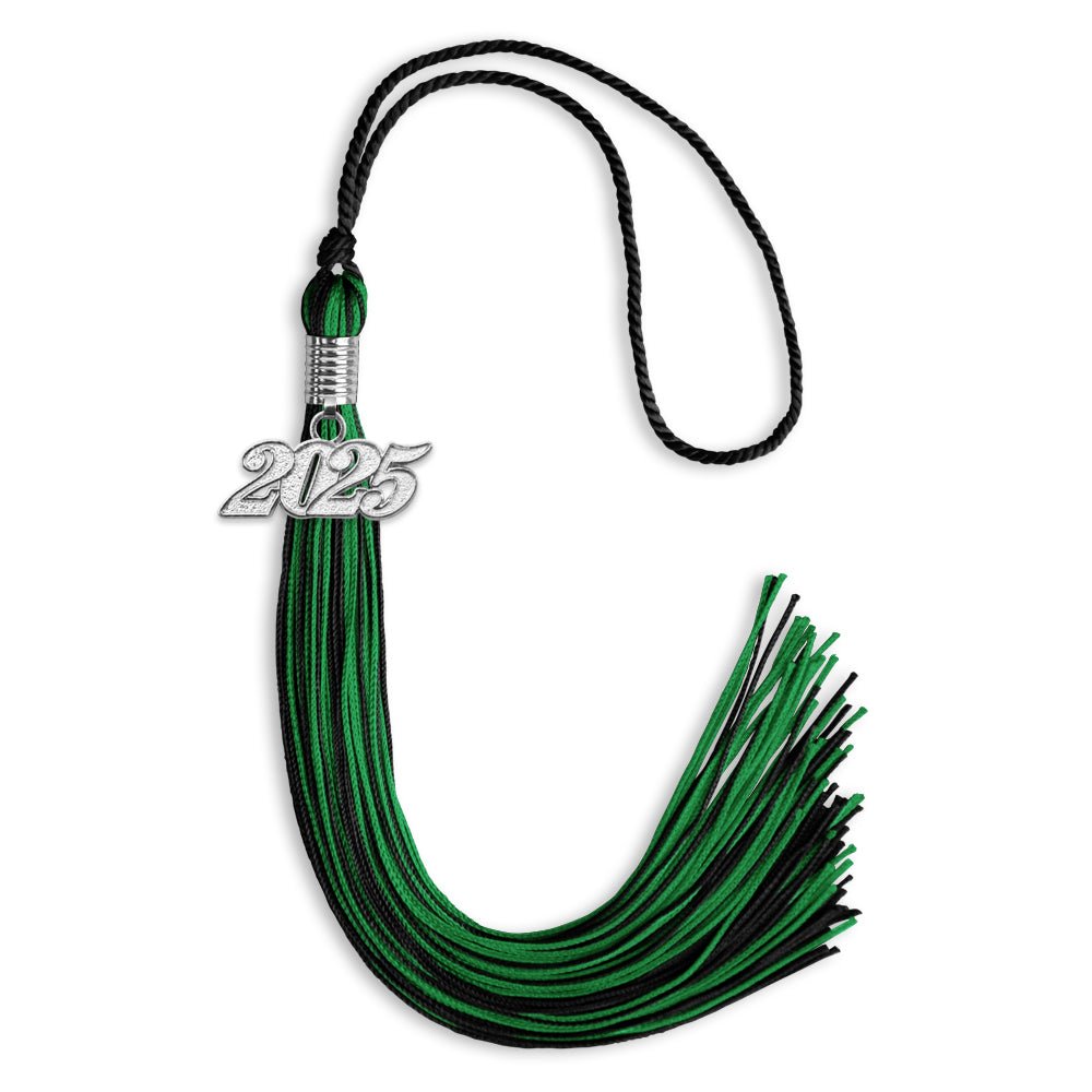 Black/Green Mixed Color Graduation Tassel with Silver Bling Charm by Wholesale Grad Supply