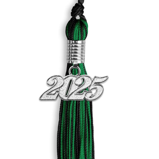 Black/Green Mixed Color Graduation Tassel with Silver Bling Charm by Wholesale Grad Supply