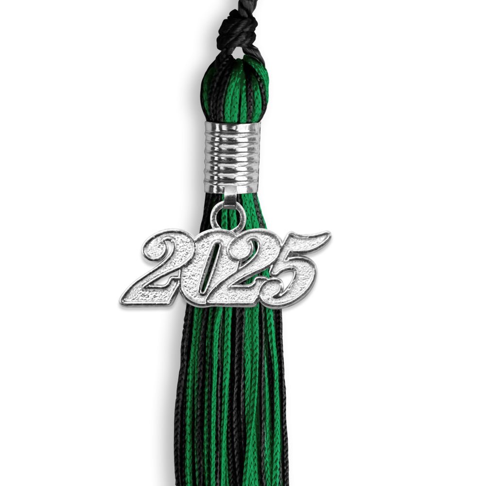 Black/Green Mixed Color Graduation Tassel with Silver Bling Charm by Wholesale Grad Supply