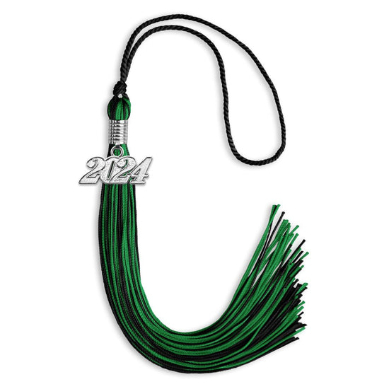 Black/Green Mixed Color Graduation Tassel with Silver Bling Charm by Wholesale Grad Supply