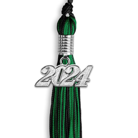 Black/Green Mixed Color Graduation Tassel with Silver Bling Charm by Wholesale Grad Supply