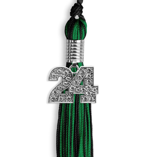 Black/Green Mixed Color Graduation Tassel with Silver Bling Charm by Wholesale Grad Supply