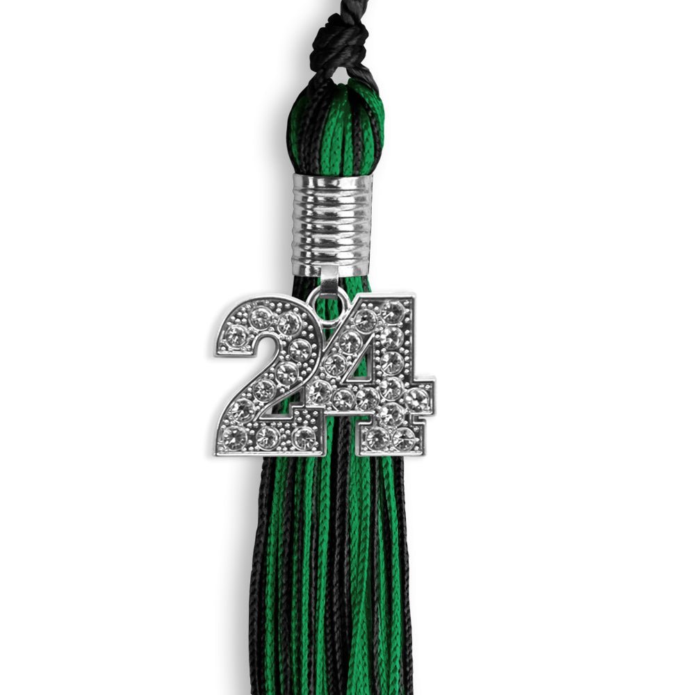 Black/Green Mixed Color Graduation Tassel with Silver Bling Charm by Wholesale Grad Supply