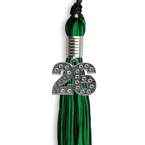 Black/Green Mixed Color Graduation Tassel with Silver Bling Charm by Wholesale Grad Supply