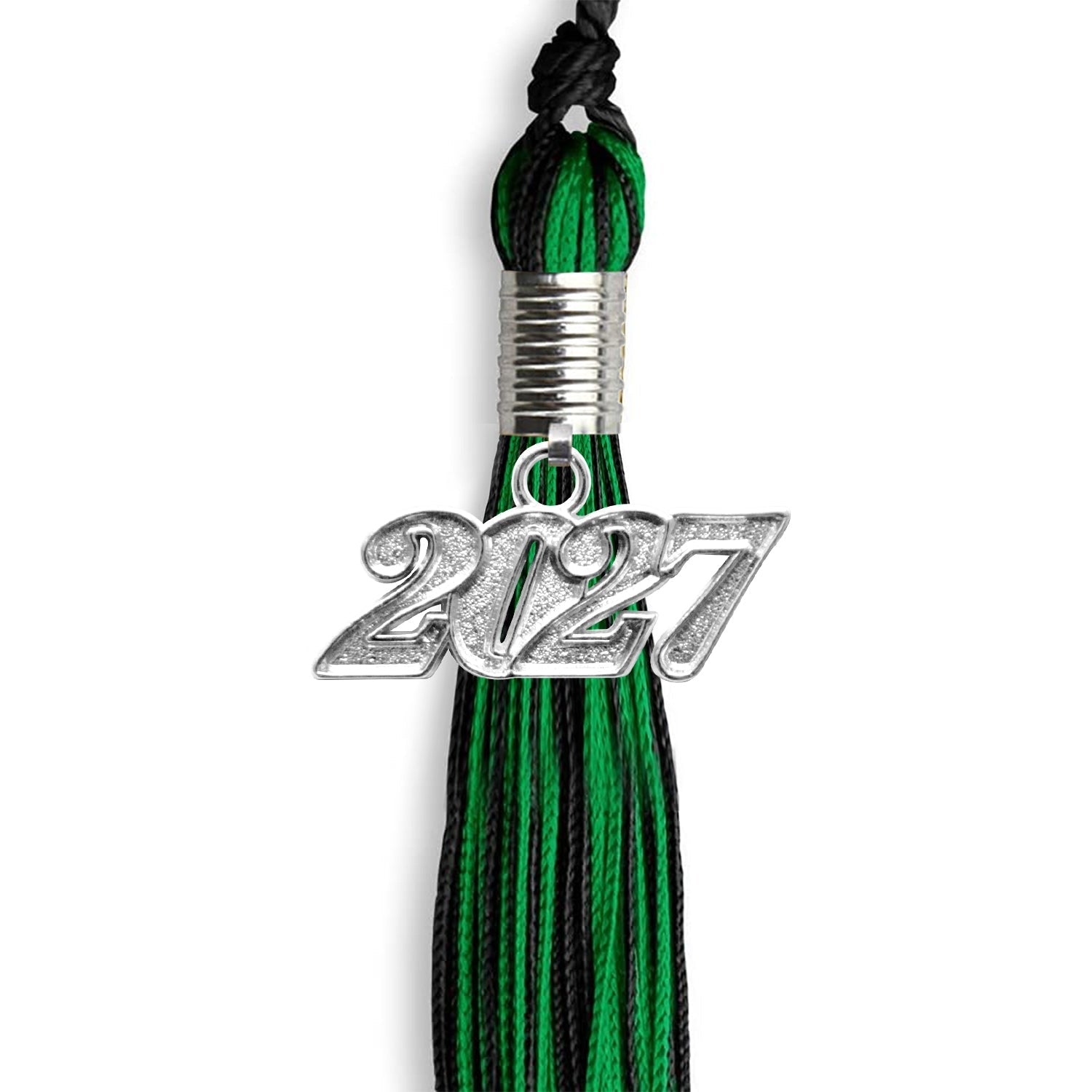 Black/Green Mixed Color Graduation Tassel with Silver Bling Charm by Wholesale Grad Supply