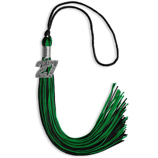 Black/Green Mixed Color Graduation Tassel with Silver Bling Charm by Wholesale Grad Supply