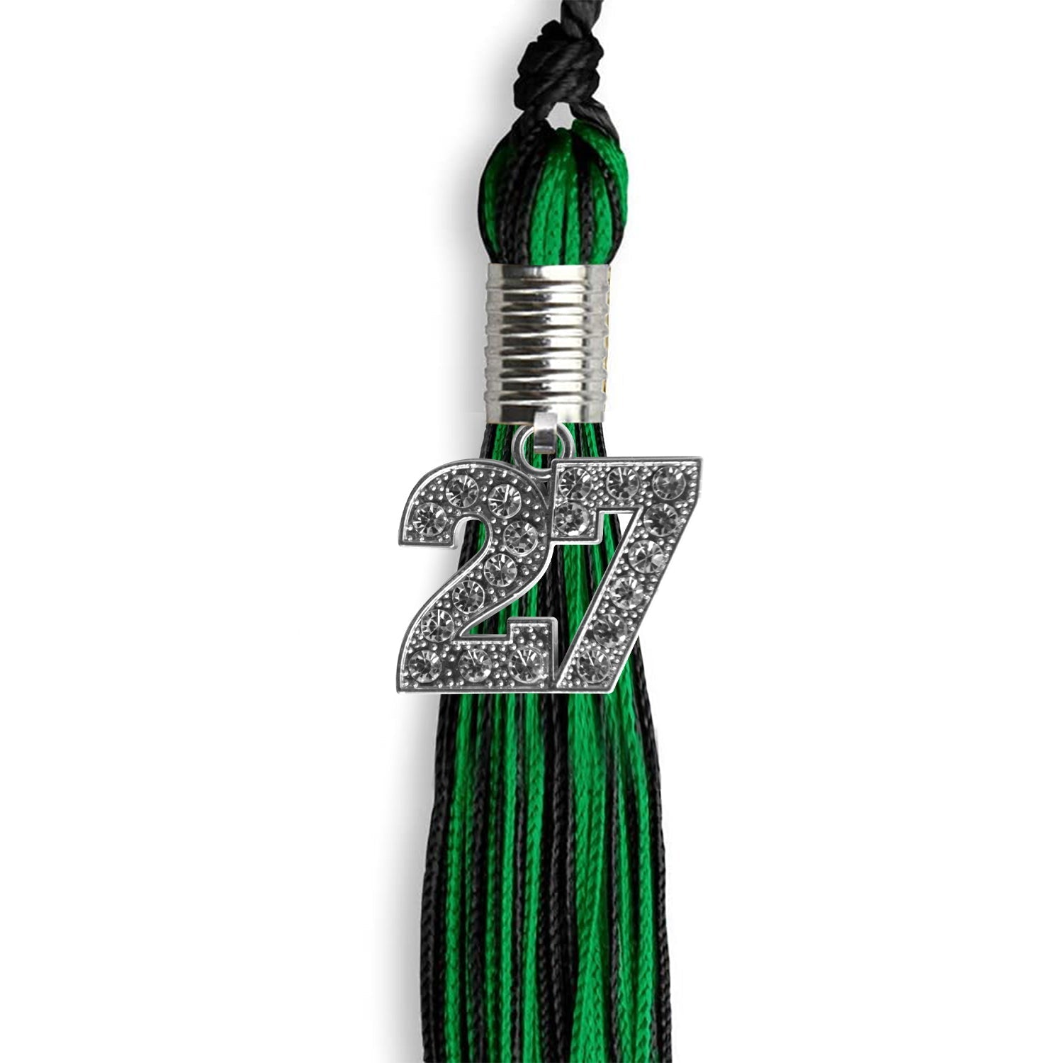 Black/Green Mixed Color Graduation Tassel with Silver Bling Charm by Wholesale Grad Supply