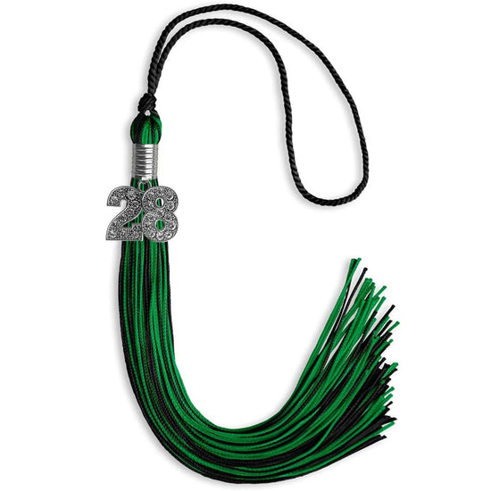 Black/Green Mixed Color Graduation Tassel with Silver Bling Charm by Wholesale Grad Supply