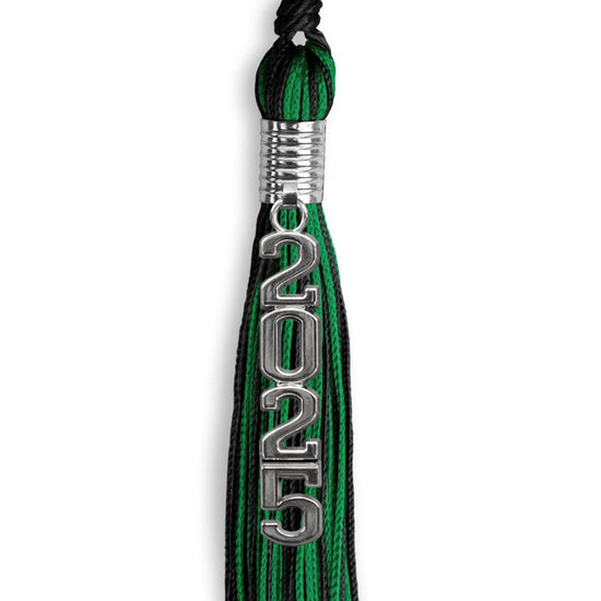 Black/Green Mixed Color Graduation Tassel with Stacked Silver Date Drop by Wholesale Grad Supply