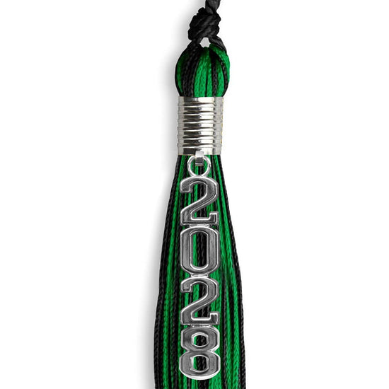 Black/Green Mixed Color Graduation Tassel with Stacked Silver Date Drop by Wholesale Grad Supply