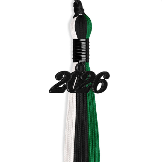 Black/Green/White Graduation Tassel with Black Bling Charm by Wholesale Grad Supply
