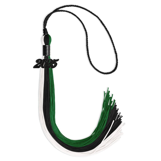 Black/Green/White Graduation Tassel with Black Bling Charm by Wholesale Grad Supply