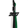 Black/Green/White Graduation Tassel with Black Bling Charm by Wholesale Grad Supply