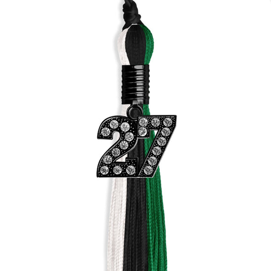 Black/Green/White Graduation Tassel with Black Bling Charm by Wholesale Grad Supply