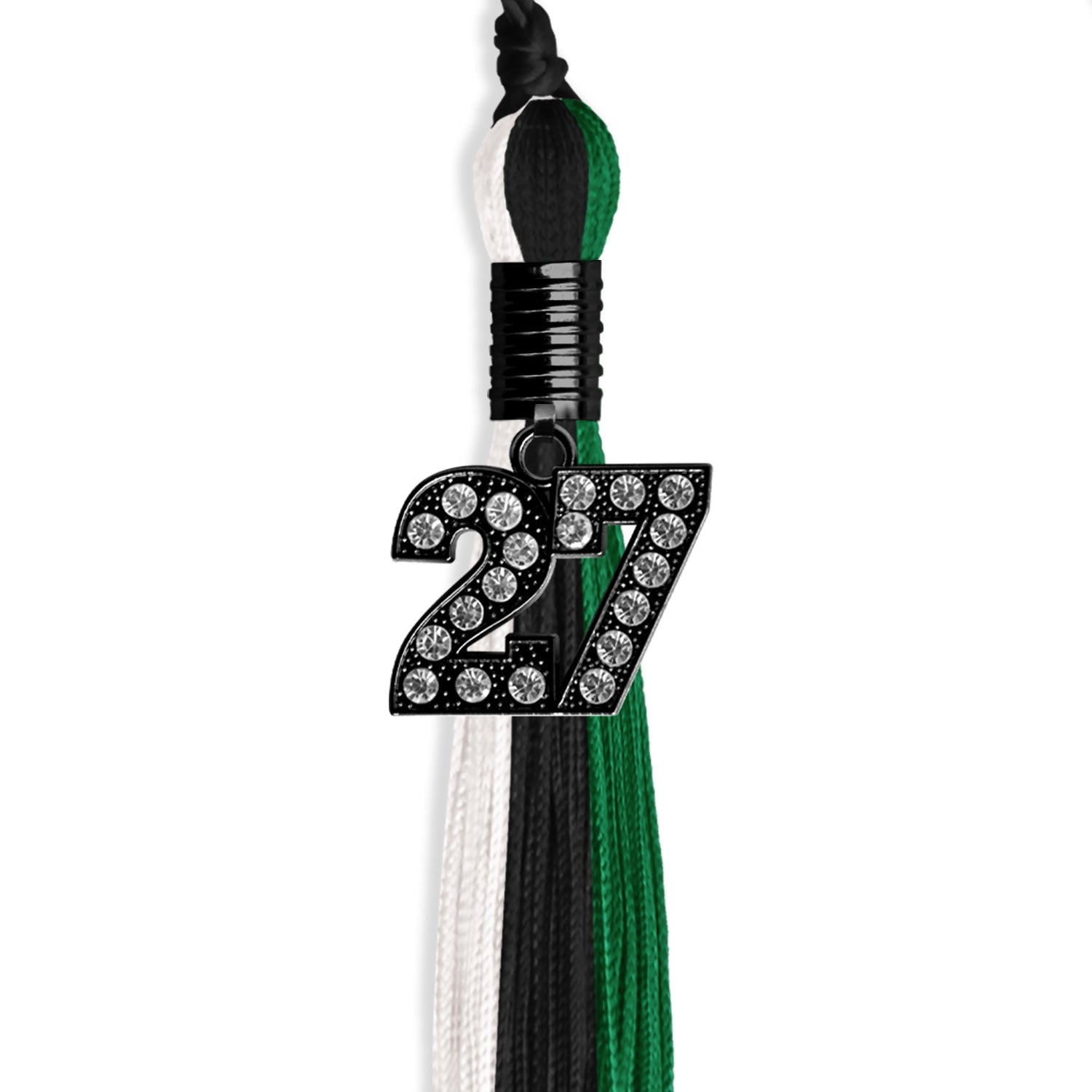 Black/Green/White Graduation Tassel with Black Bling Charm by Wholesale Grad Supply