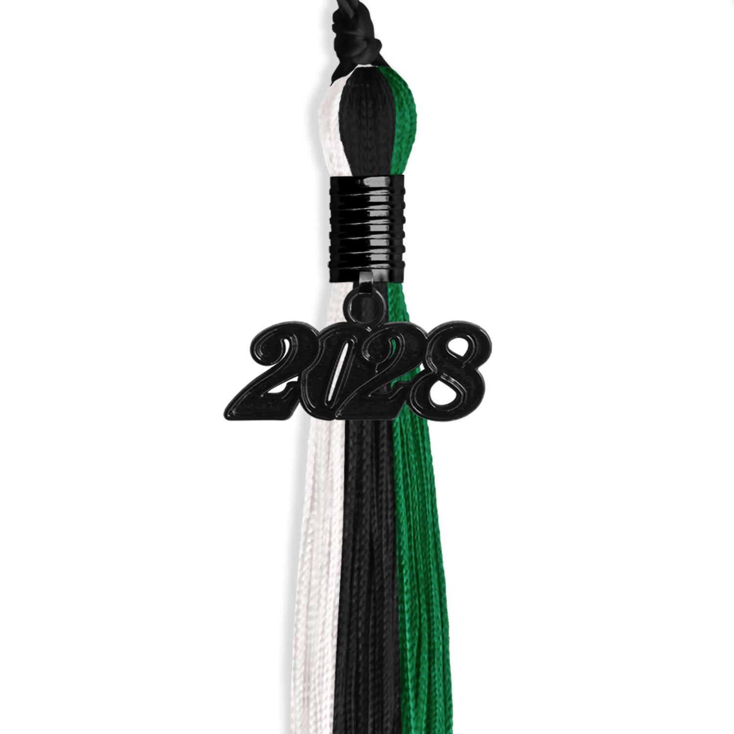 Black/Green/White Graduation Tassel with Black Bling Charm by Wholesale Grad Supply