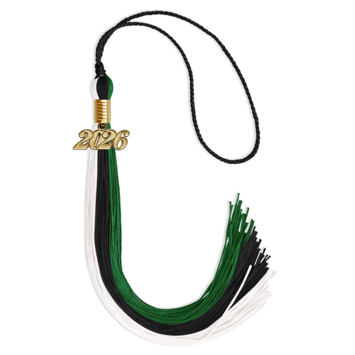 Black/Green/White Graduation Tassel with Gold Bling Charm by Wholesale Grad Supply