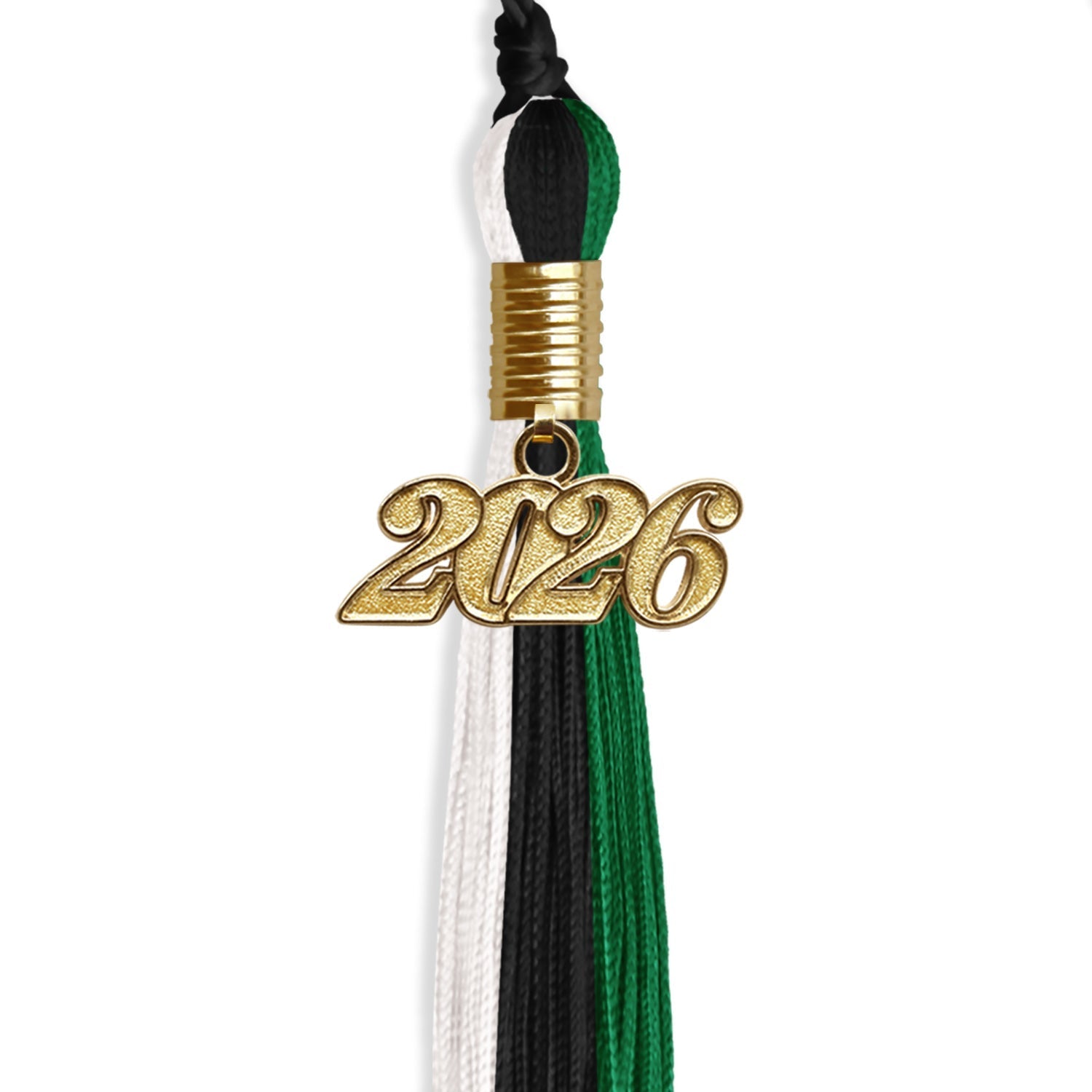 Black/Green/White Graduation Tassel with Gold Bling Charm by Wholesale Grad Supply