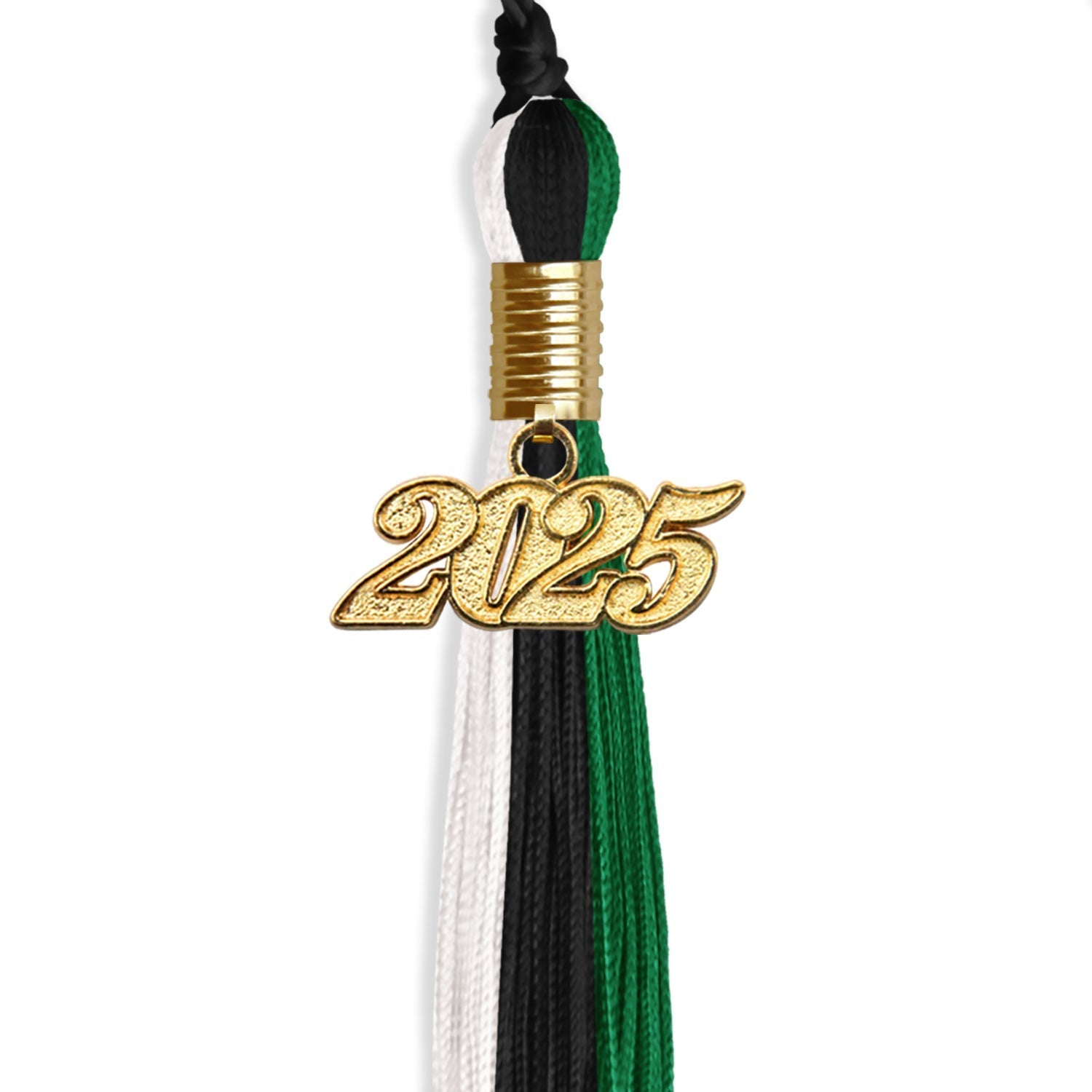 Black/Green/White Graduation Tassel with Gold Bling Charm by Wholesale Grad Supply
