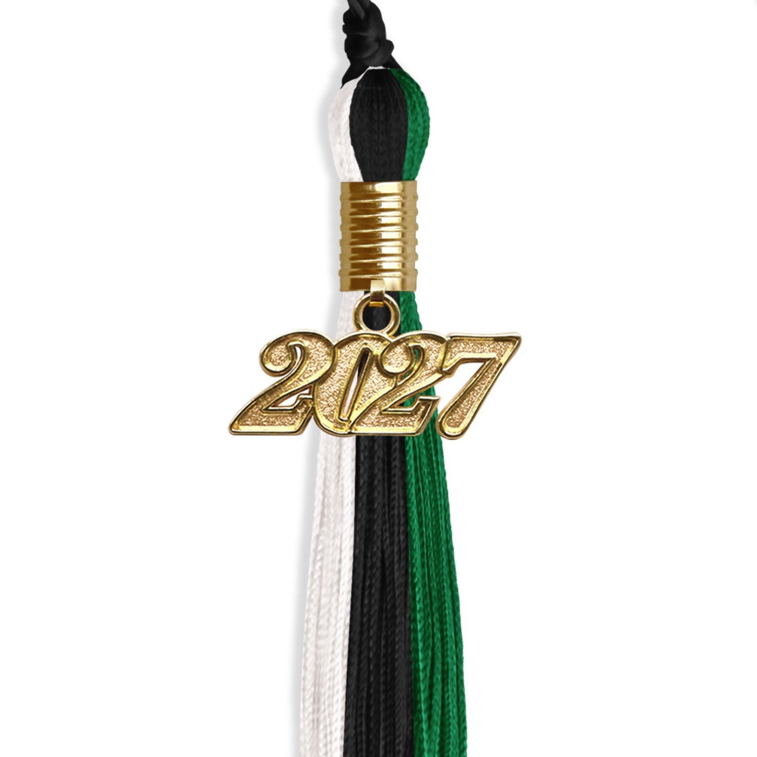 Black/Green/White Graduation Tassel with Gold Bling Charm by Wholesale Grad Supply