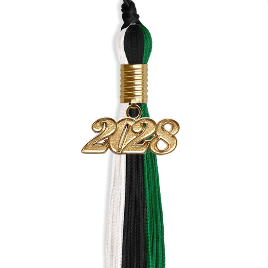 Black/Green/White Graduation Tassel with Gold Bling Charm by Wholesale Grad Supply