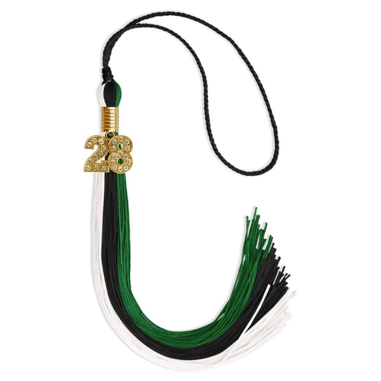 Black/Green/White Graduation Tassel with Gold Bling Charm by Wholesale Grad Supply