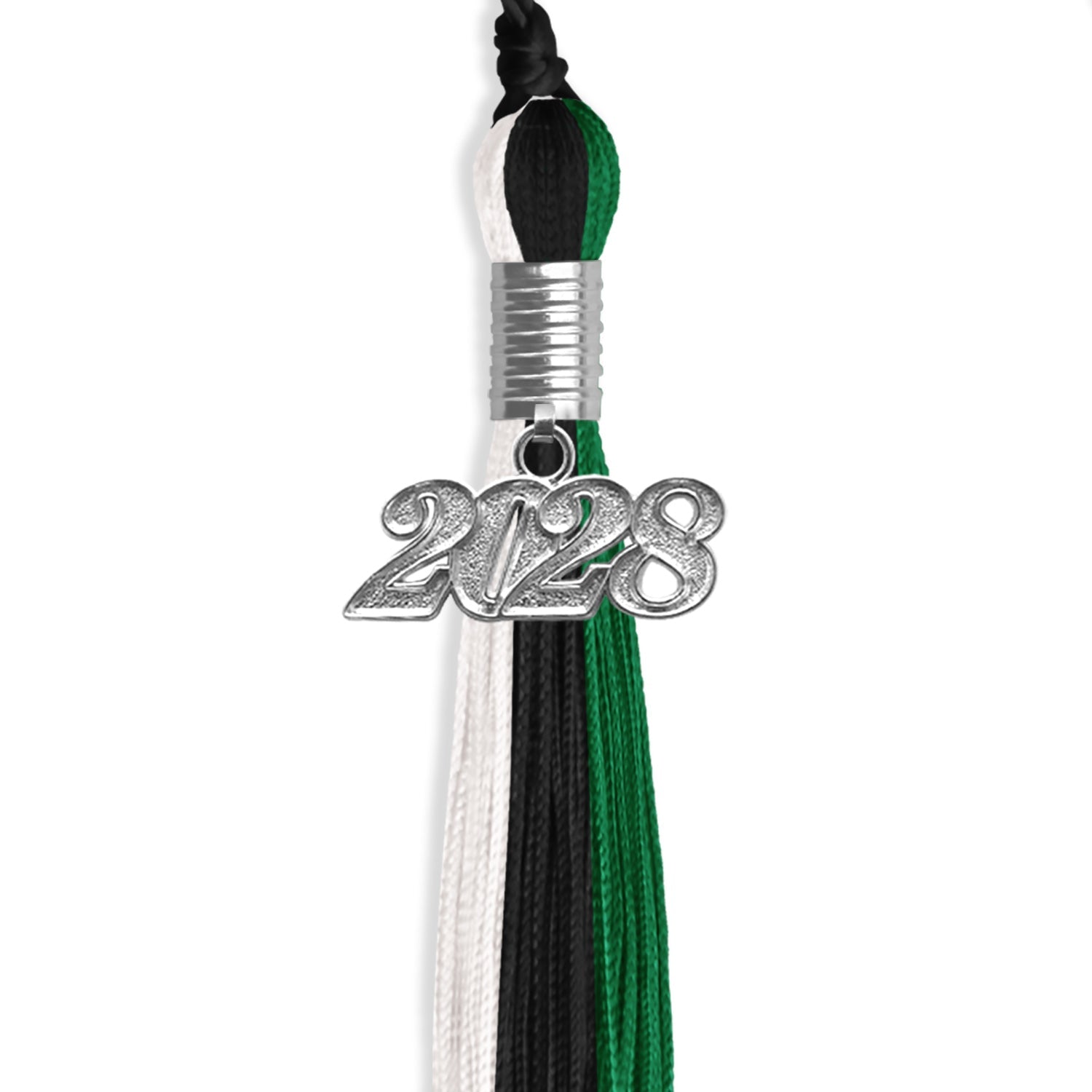 Black/Green/White Graduation Tassel with Silver Bling Charm by Wholesale Grad Supply