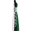 Black/Green/White Graduation Tassel with Silver Stacked Date Drop by Wholesale Grad Supply