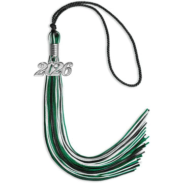 Black/Green/White Mixed Color Graduation Tassel with Silver Bling Charm by Wholesale Grad Supply
