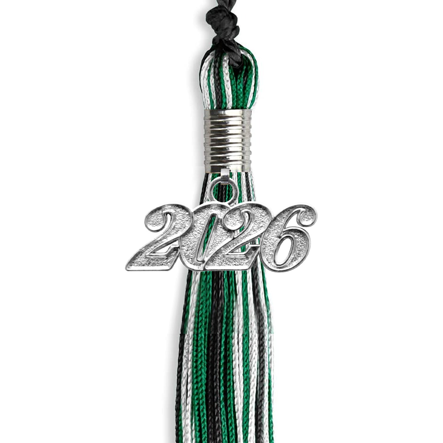 Black/Green/White Mixed Color Graduation Tassel with Silver Bling Charm by Wholesale Grad Supply