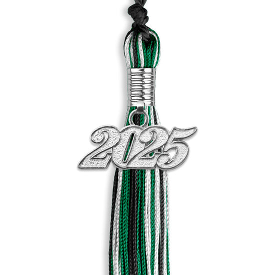 Black/Green/White Mixed Color Graduation Tassel with Silver Bling Charm by Wholesale Grad Supply