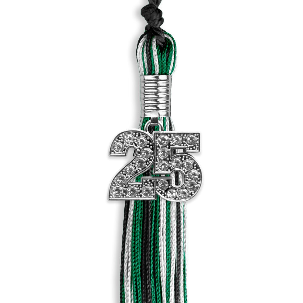 Black/Green/White Mixed Color Graduation Tassel with Silver Bling Charm by Wholesale Grad Supply