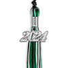 Black/Green/White Mixed Color Graduation Tassel with Silver Bling Charm by Wholesale Grad Supply