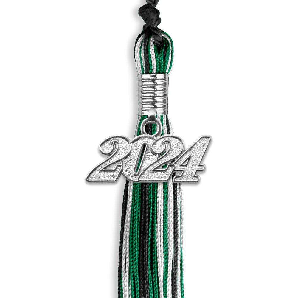 Black/Green/White Mixed Color Graduation Tassel with Silver Bling Charm by Wholesale Grad Supply