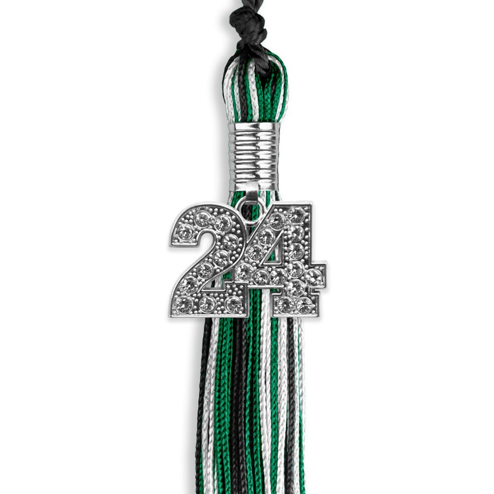 Black/Green/White Mixed Color Graduation Tassel with Silver Bling Charm by Wholesale Grad Supply