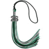 Black/Green/White Mixed Color Graduation Tassel with Silver Bling Charm by Wholesale Grad Supply