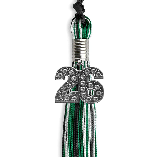 Black/Green/White Mixed Color Graduation Tassel with Silver Bling Charm by Wholesale Grad Supply