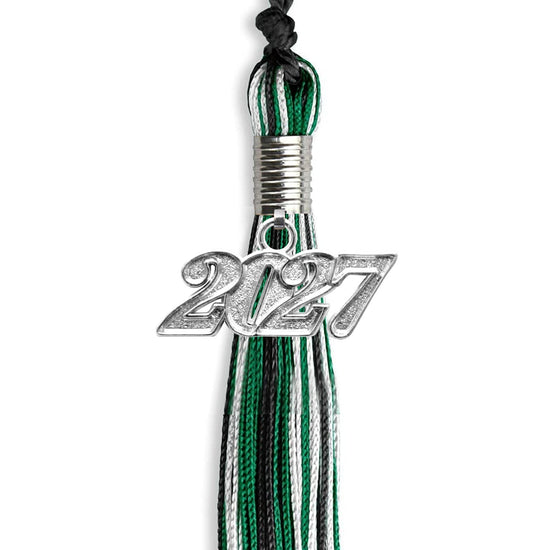 Black/Green/White Mixed Color Graduation Tassel with Silver Bling Charm by Wholesale Grad Supply