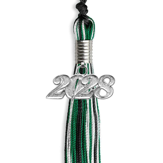 Black/Green/White Mixed Color Graduation Tassel with Silver Bling Charm by Wholesale Grad Supply