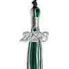 Black/Green/White Mixed Color Graduation Tassel with Silver Bling Charm by Wholesale Grad Supply