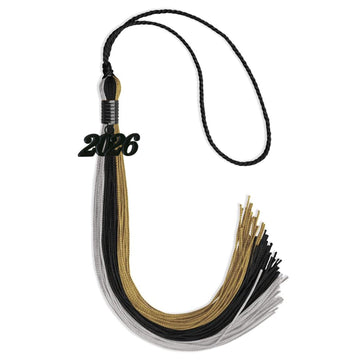 Black/Grey/Antique Gold Graduation Tassel with Black Bling Charm by Wholesale Grad Supply