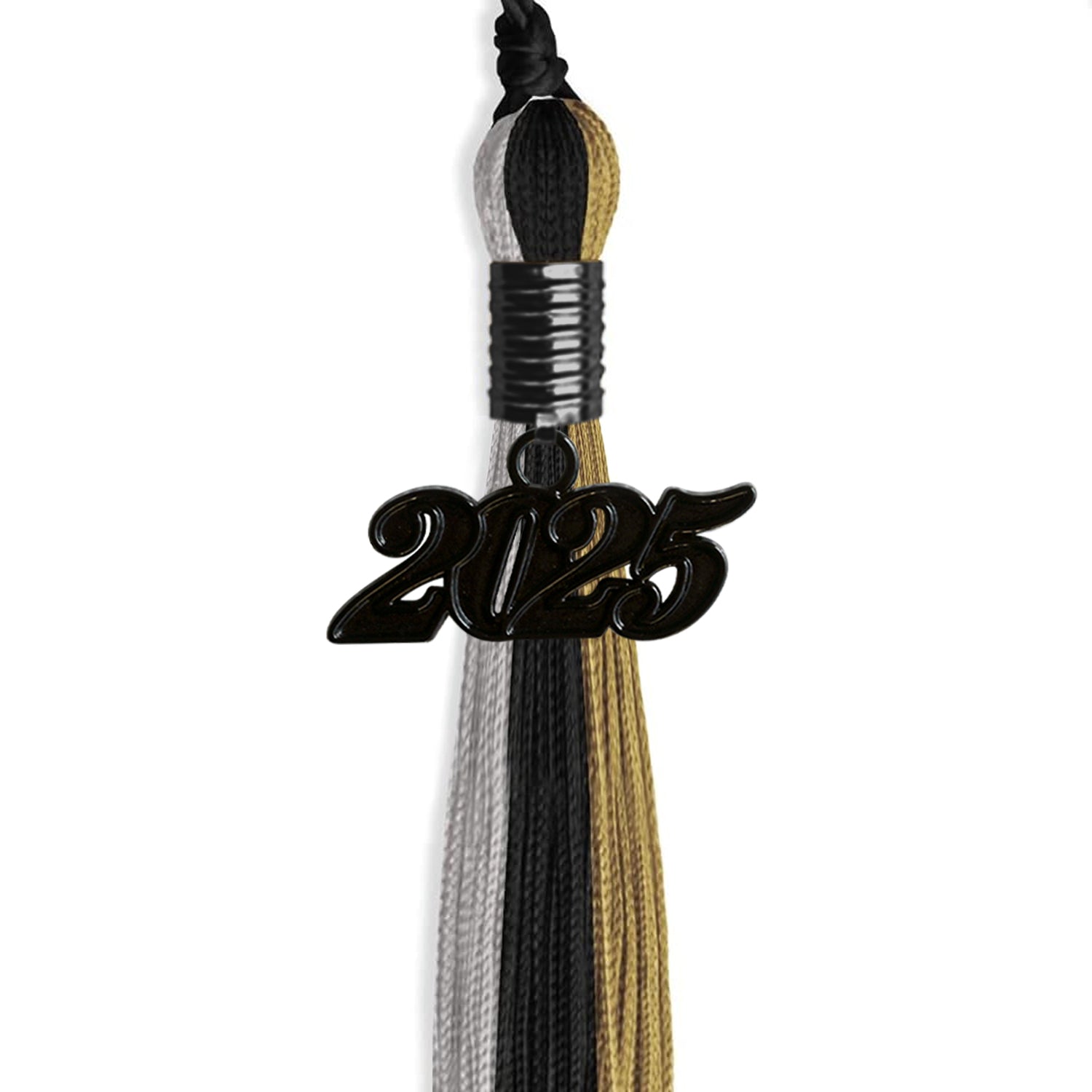 Black/Grey/Antique Gold Graduation Tassel with Black Bling Charm by Wholesale Grad Supply