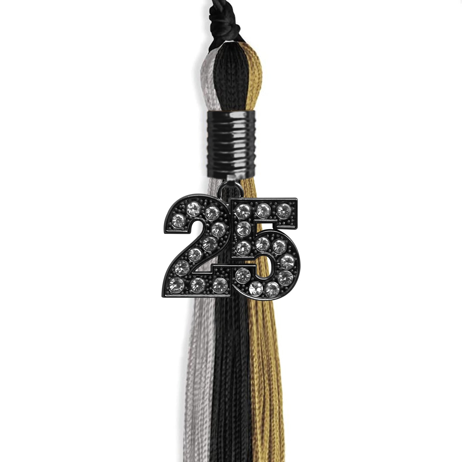 Black/Grey/Antique Gold Graduation Tassel with Black Bling Charm by Wholesale Grad Supply