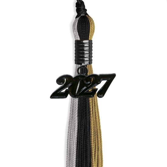 Black/Grey/Antique Gold Graduation Tassel with Black Bling Charm by Wholesale Grad Supply
