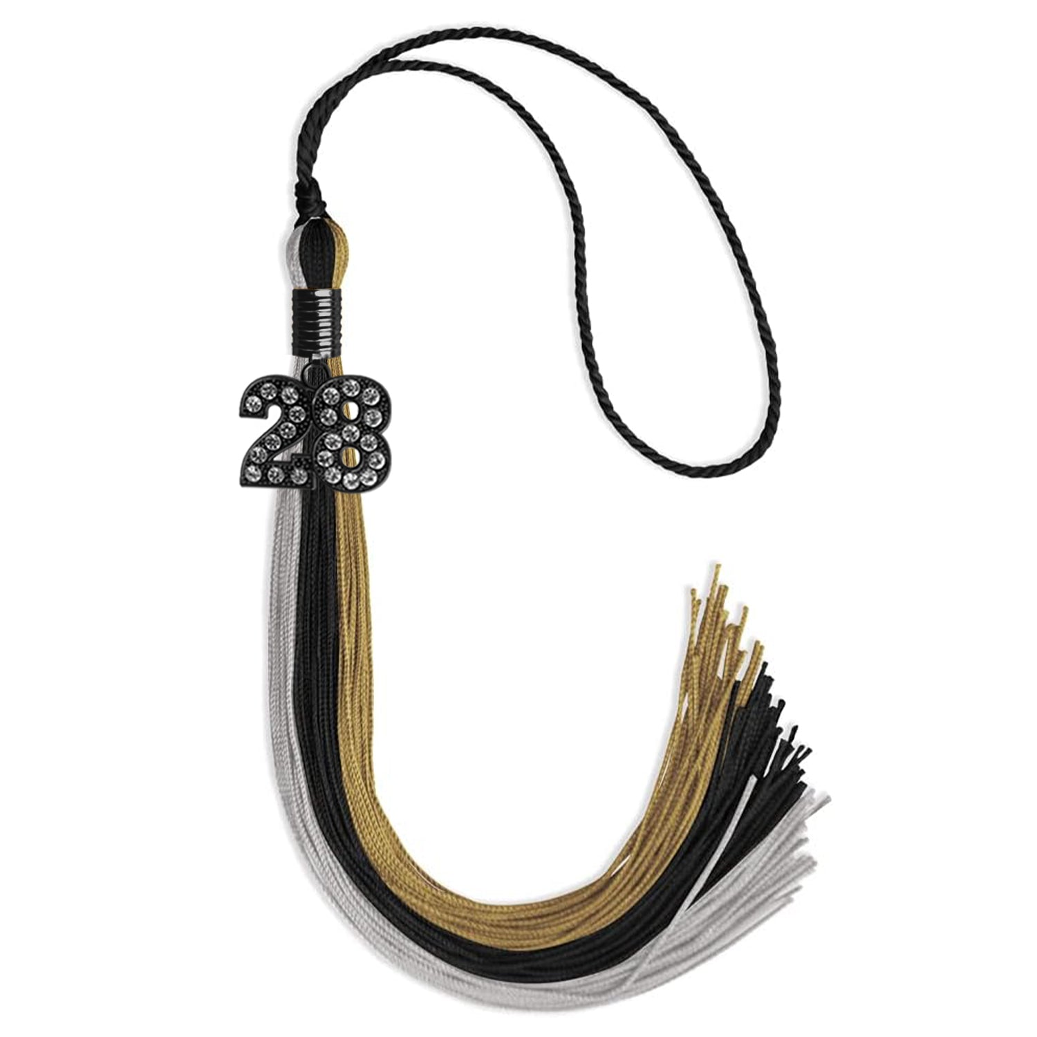Black/Grey/Antique Gold Graduation Tassel with Black Bling Charm by Wholesale Grad Supply
