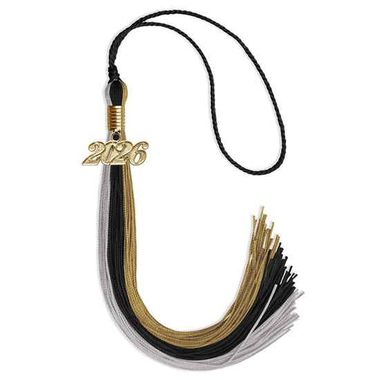 Black/Grey/Antique Gold Graduation Tassel with Gold Bling Charm by Wholesale Grad Supply