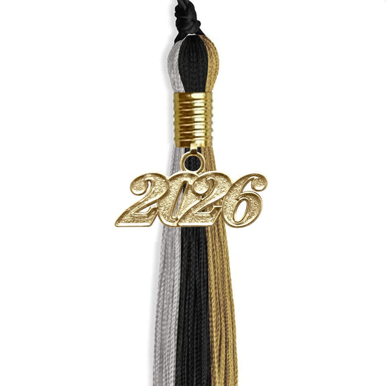 Black/Grey/Antique Gold Graduation Tassel with Gold Bling Charm by Wholesale Grad Supply