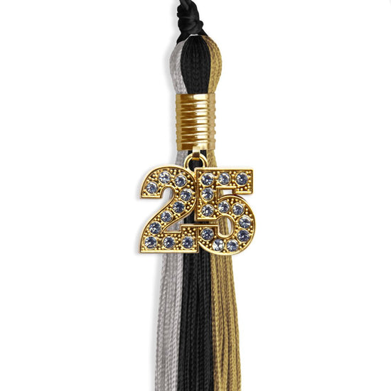 Black/Grey/Antique Gold Graduation Tassel with Gold Bling Charm by Wholesale Grad Supply